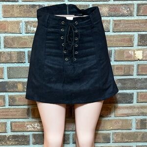 One Way Size 10 Black faux Suede Lace Up Skirt